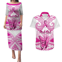 Personalised Pink Out Couples Matching Puletasi Dress and Hawaiian Shirt Breast Cancer Awareness Polynesian Pattern White Version LT01 White - Polynesian Pride