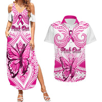 Personalised Pink Out Couples Matching Summer Maxi Dress and Hawaiian Shirt Breast Cancer Awareness Polynesian Pattern White Version LT01 White - Polynesian Pride