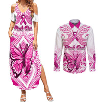 personalised-pink-out-couples-matching-summer-maxi-dress-and-long-sleeve-button-shirts-breast-cancer-awareness-polynesian-pattern-white-version