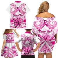 personalised-pink-out-family-matching-off-shoulder-short-dress-and-hawaiian-shirt-breast-cancer-awareness-polynesian-pattern-white-version
