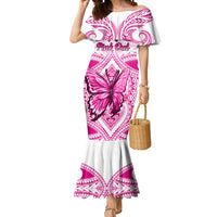 Personalised Pink Out Mermaid Dress Breast Cancer Awareness Polynesian Pattern White Version LT01 Women White - Polynesian Pride
