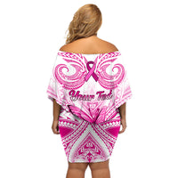 Personalised Pink Out Off Shoulder Short Dress Breast Cancer Awareness Polynesian Pattern White Version LT01 - Polynesian Pride