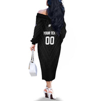 Custom Football New Zealand Family Matching Off The Shoulder Long Sleeve Dress and Hawaiian Shirt Aotearoa United Black Version - Polynesian Pride