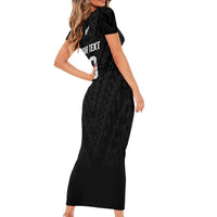 Custom Football New Zealand Family Matching Short Sleeve Bodycon Dress and Hawaiian Shirt Aotearoa United Black Version - Polynesian Pride
