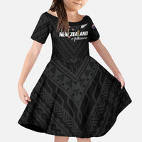 Custom Football New Zealand Family Matching Summer Maxi Dress and Hawaiian Shirt Aotearoa United Black Version - Polynesian Pride