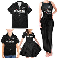 Custom Football New Zealand Family Matching Tank Maxi Dress and Hawaiian Shirt Aotearoa United Black Version - Polynesian Pride