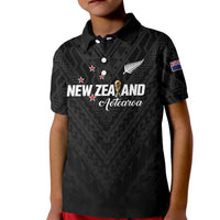 Custom Football New Zealand Kid Polo Shirt Aotearoa United Black Version LT01 Kid Black - Polynesian Pride