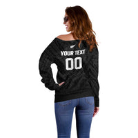 Custom Football New Zealand Off Shoulder Sweater Aotearoa United Black Version LT01 - Polynesian Pride