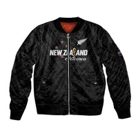 Custom Football New Zealand Sleeve Zip Bomber Jacket Aotearoa United Black Version LT01 Unisex Black - Polynesian Pride