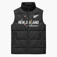 Custom Football New Zealand Sleeveless Puffer Jacket Aotearoa United Black Version LT01 Unisex Black - Polynesian Pride