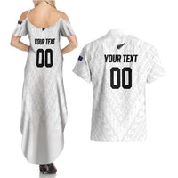 Custom Football New Zealand Couples Matching Summer Maxi Dress and Hawaiian Shirt Aotearoa United White Version - Polynesian Pride