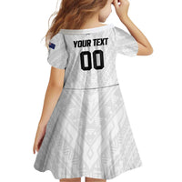 Custom Football New Zealand Family Matching Short Sleeve Bodycon Dress and Hawaiian Shirt Aotearoa United White Version LT01 - Polynesian Pride