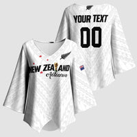 Custom Football New Zealand Kimono Sleeve Blouse Aotearoa United White Version LT01 - Polynesian Pride