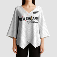 Custom Football New Zealand Kimono Sleeve Blouse Aotearoa United White Version LT01 - Polynesian Pride