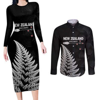 Personalised New Zealand 2025 Archery Couples Matching Long Sleeve Bodycon Dress and Long Sleeve Button Shirt Aotearoa Silver Arrows Black
