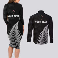Personalised New Zealand 2025 Archery Couples Matching Long Sleeve Bodycon Dress and Long Sleeve Button Shirt Aotearoa Silver Arrows Black