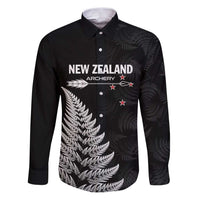 Personalised New Zealand 2025 Archery Family Matching Puletasi and Hawaiian Shirt Aotearoa Silver Arrows Black