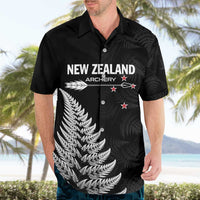 Personalised New Zealand 2025 Archery Hawaiian Shirt Aotearoa Silver Arrows Black