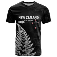 Personalised New Zealand 2025 Archery T Shirt Aotearoa Silver Arrows Black