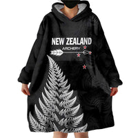 Personalised New Zealand 2025 Archery Wearable Blanket Hoodie Aotearoa Silver Arrows Black