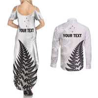 Personalised New Zealand 2025 Archery Couples Matching Summer Maxi Dress and Long Sleeve Button Shirt Aotearoa Silver Arrows White LT01 - Polynesian Pride