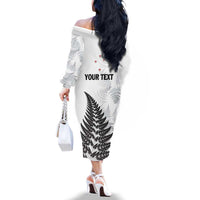 Personalised New Zealand 2025 Archery Family Matching Off The Shoulder Long Sleeve Dress and Hawaiian Shirt Aotearoa Silver Arrows White