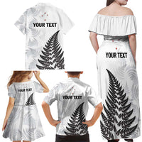 Personalised New Zealand 2025 Archery Family Matching Off Shoulder Maxi Dress and Hawaiian Shirt Aotearoa Silver Arrows White
