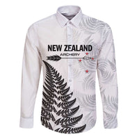 Personalised New Zealand 2025 Archery Family Matching Puletasi and Hawaiian Shirt Aotearoa Silver Arrows White LT01 Dad's Shirt - Long Sleeve White - Polynesian Pride