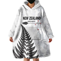 Personalised New Zealand 2025 Archery Wearable Blanket Hoodie Aotearoa Silver Arrows White
