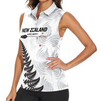 Personalised New Zealand 2025 Archery Women Sleeveless Polo Shirt Aotearoa Silver Arrows White LT01 - Polynesian Pride