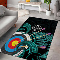 New Zealand Archery Area Rug Turquoise Maori Silver Fern