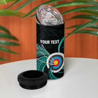 Personalised New Zealand Archery 4 in 1 Can Cooler Tumbler Turquoise Maori Silver Fern