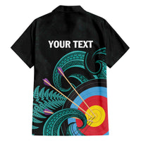 Personalised New Zealand Archery Family Matching Off The Shoulder Long Sleeve Dress and Hawaiian Shirt Turquoise Maori Silver Fern