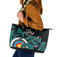 New Zealand Archery Leather Tote Bag Turquoise Maori Silver Fern