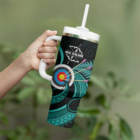 Personalised New Zealand Archery Tumbler With Handle Turquoise Maori Silver Fern