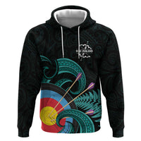Personalised New Zealand Archery Zip Hoodie Turquoise Maori Silver Fern