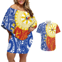 Philippines Couples Matching Off Shoulder Short Dress and Hawaiian Shirt Pilipinas Polynesian Pattern LT01 Art - Polynesian Pride