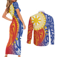 Philippines Couples Matching Short Sleeve Bodycon Dress and Long Sleeve Button Shirt Pilipinas Polynesian Pattern