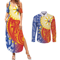 Philippines Couples Matching Summer Maxi Dress and Long Sleeve Button Shirt Pilipinas Polynesian Pattern LT01 Art - Polynesian Pride