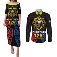 Personalized Philippines Independence Day Couples Matching Puletasi and Long Sleeve Button Shirt Filipino 126th Anniversary Sun Tattoo