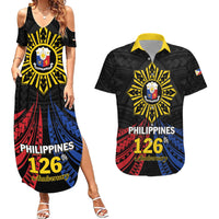 Personalized Philippines Independence Day Couples Matching Summer Maxi Dress and Hawaiian Shirt Filipino 126th Anniversary Sun Tattoo LT01 Black - Polynesian Pride