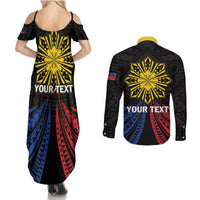 Personalized Philippines Independence Day Couples Matching Summer Maxi Dress and Long Sleeve Button Shirt Filipino 126th Anniversary Sun Tattoo LT01 - Polynesian Pride