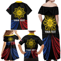 Personalized Philippines Independence Day Family Matching Off Shoulder Maxi Dress and Hawaiian Shirt Filipino 126th Anniversary Sun Tattoo