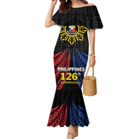 Personalized Philippines Independence Day Mermaid Dress Filipino 126th Anniversary Sun Tattoo LT01 Women Black - Polynesian Pride