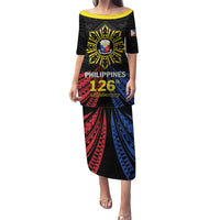 Personalized Philippines Independence Day Puletasi Filipino 126th Anniversary Sun Tattoo LT01 Long Dress Black - Polynesian Pride