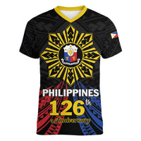 Personalized Philippines Independence Day Women V-Neck T-Shirt Filipino 126th Anniversary Sun Tattoo