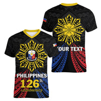 Personalized Philippines Independence Day Women V-Neck T-Shirt Filipino 126th Anniversary Sun Tattoo