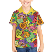 Hawaii Fruits Hippie Style Family Matching Puletasi and Hawaiian Shirt Vibrant Colorful