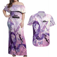 Personalized Polynesian Lupus Awareness Couples Matching Off Shoulder Maxi Dress and Hawaiian Shirt Butterfly Hologram Lupus Warrior LT01 Purple - Polynesian Pride