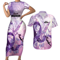 Personalized Polynesian Lupus Awareness Couples Matching Short Sleeve Bodycon Dress and Hawaiian Shirt Butterfly Hologram Lupus Warrior LT01 Purple - Polynesian Pride